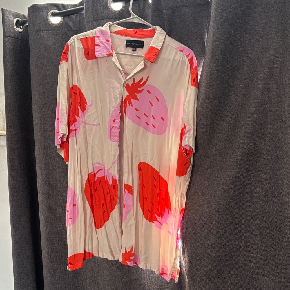No Boundaries Red and Pink Strawberry Print Men's Shirt